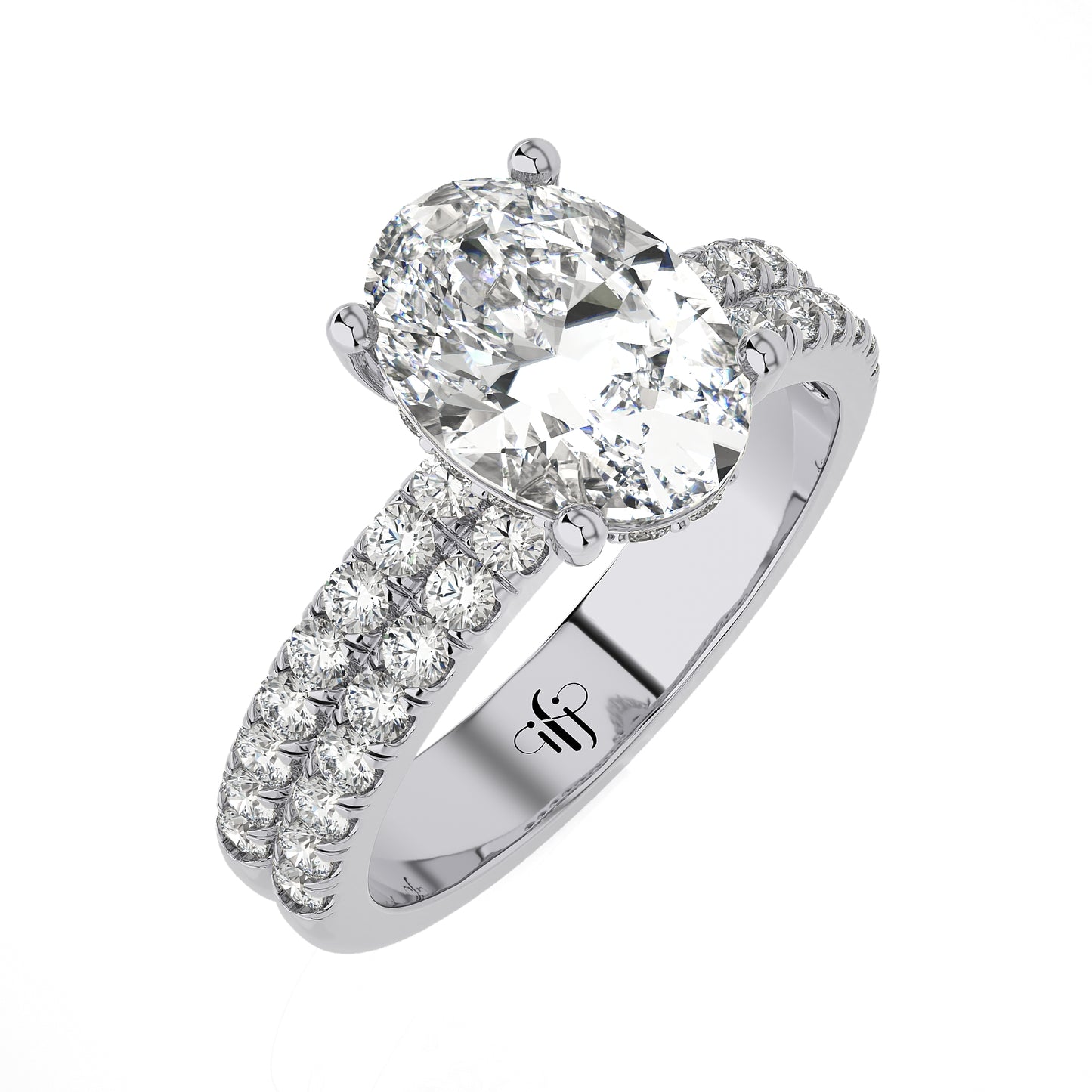 2.55 Ct Engagement Ring with Halo/Pave & Wedding Rings