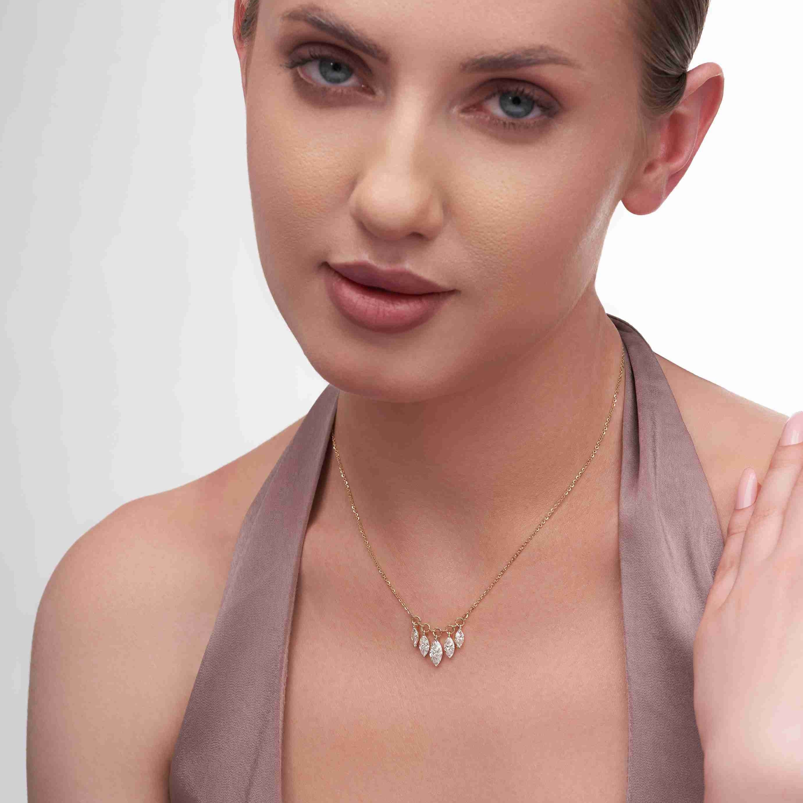 2.44 Carat Marquise Five Stone Stunning Necklace For Women