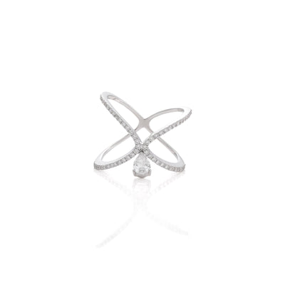 0.61 Ct Knotted Criss Cross Ring With Pear | Best Anniversary Gift For Women