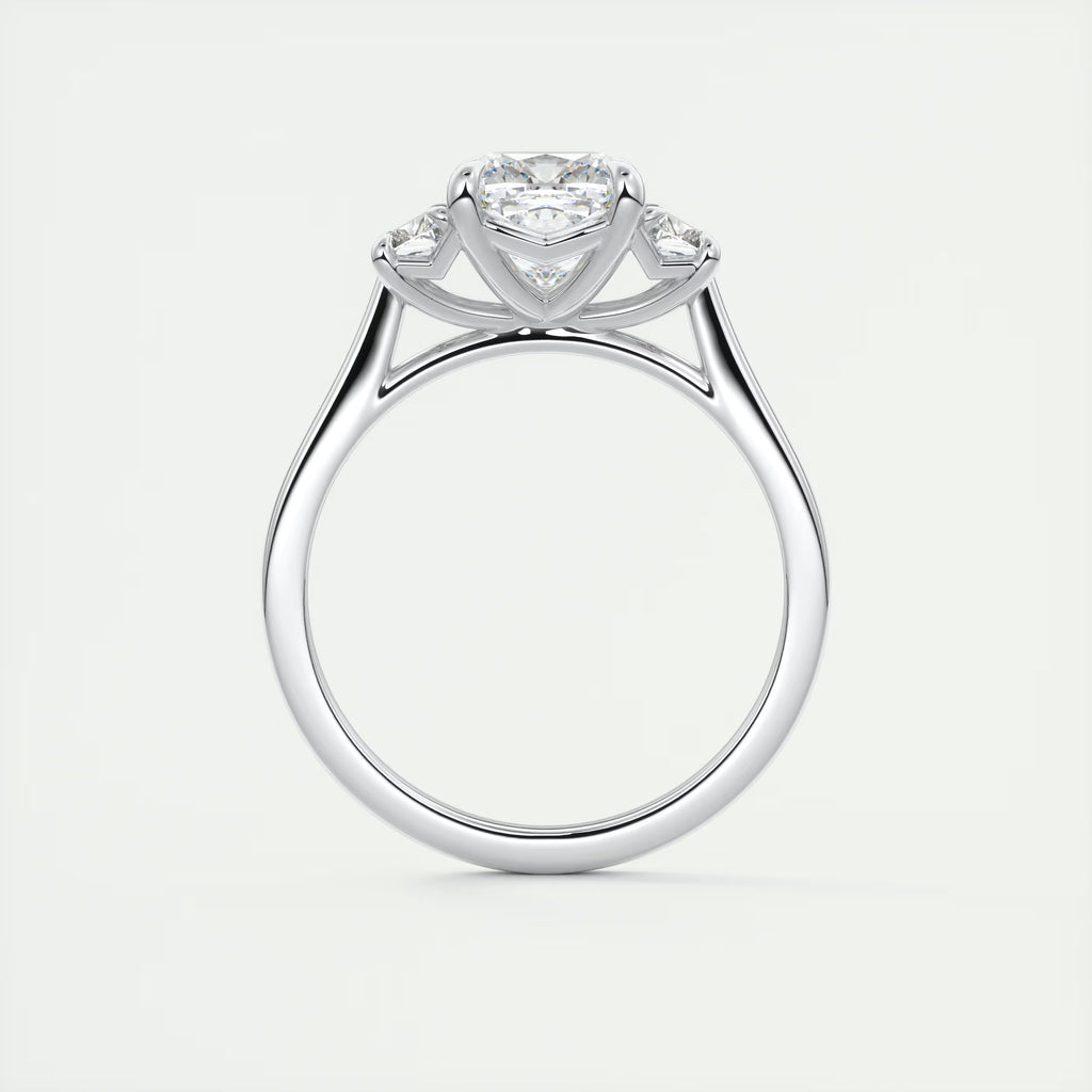 3.00 Ct Center Stone Cushion & Side Stone Trapezoid Three Stone Engagement Rings