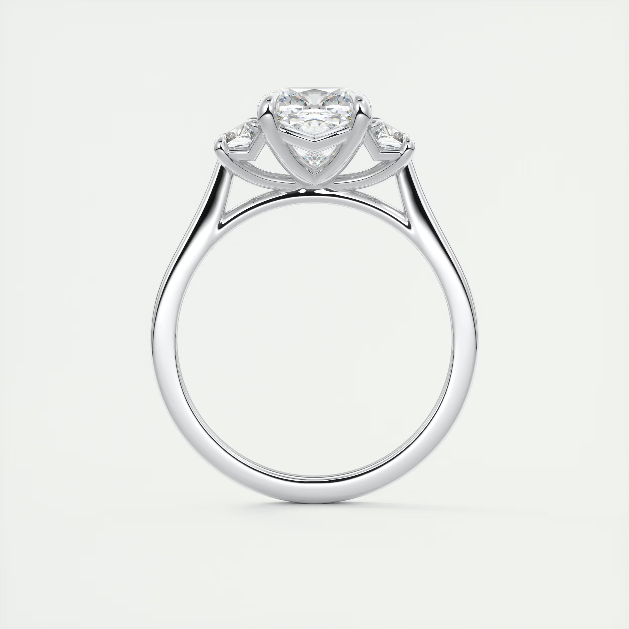 3.00 Ct Center Stone Cushion & Side Stone Trapezoid Three Stone Engagement Rings