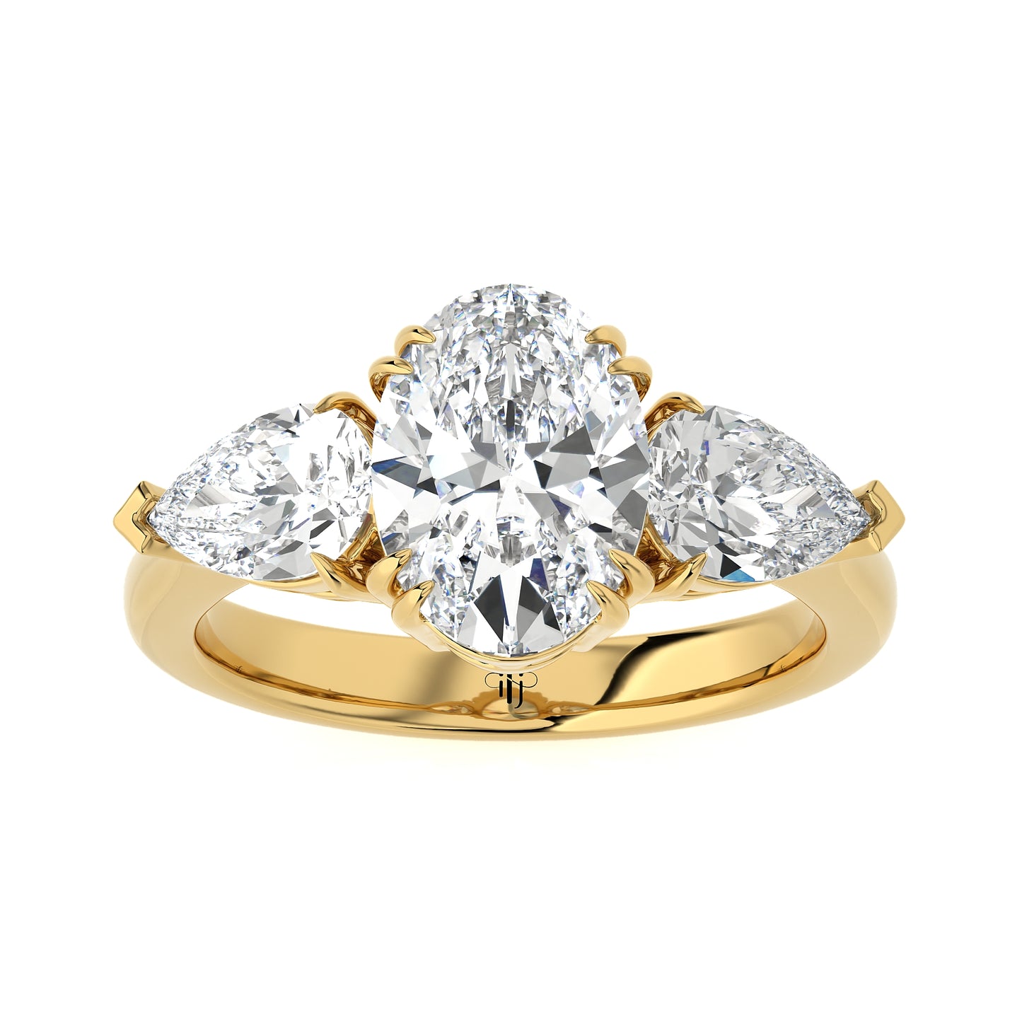 3.14 Ct The Mayfair Oval Shape Diamond Engagement Ring with Pear Shaped Side Stones