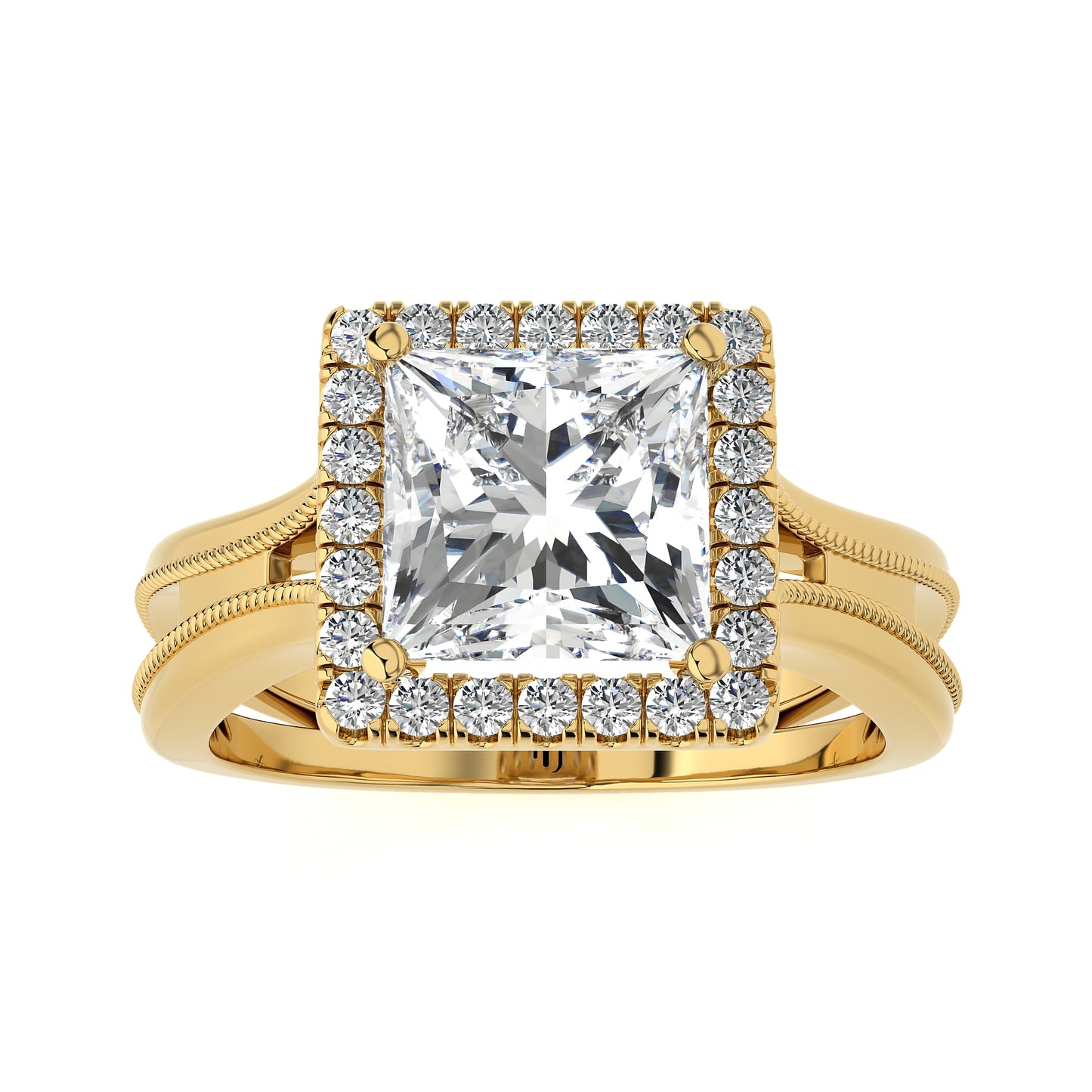 3.03 Ct Engagement Ring with Halo/Pave & Wedding Rings