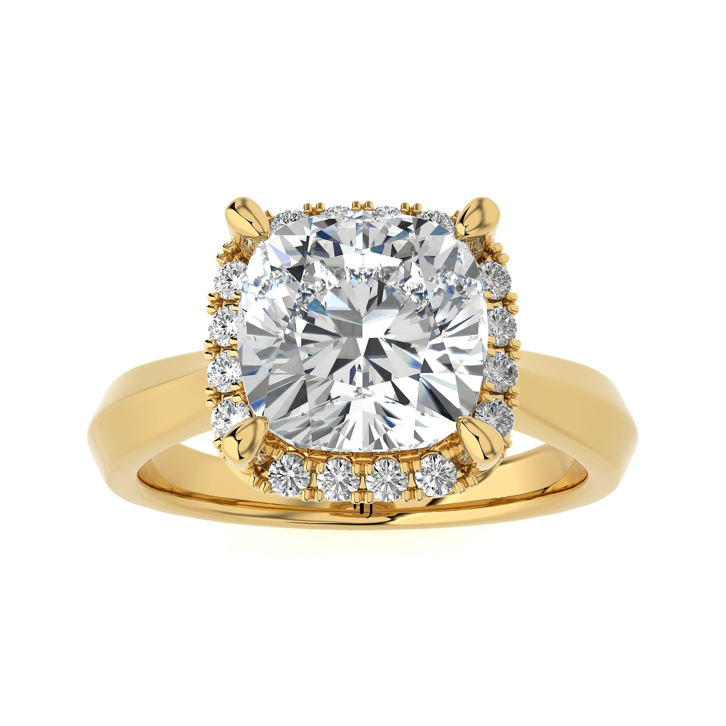 3.27 Ct Halo Cushion & Round Engagement Ring & Wedding Ring