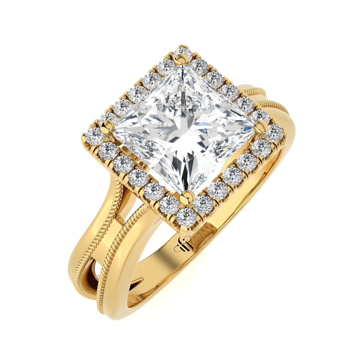 3.03 Ct Engagement Ring with Halo/Pave & Wedding Rings