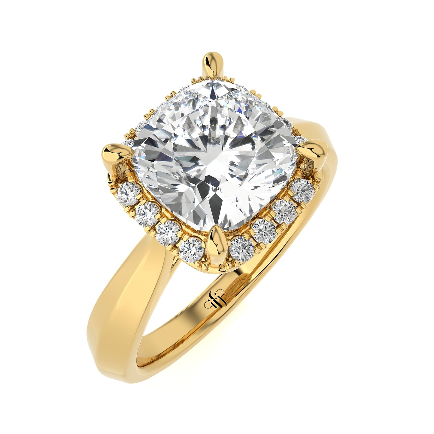 3.27 Ct Halo Cushion & Round Engagement Ring & Wedding Ring