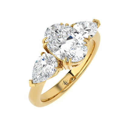 3.14 Ct The Mayfair Oval Shape Diamond Engagement Ring with Pear Shaped Side Stones