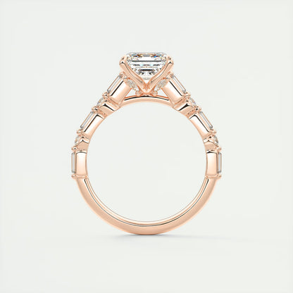 2.50 Ct In Asscher Bardot Scallop Engagement Ring