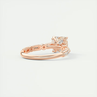 2.50 Ct In Asscher Bardot Scallop Engagement Ring