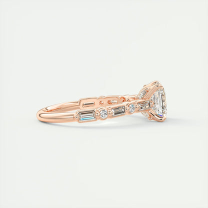 2.50 Ct In Asscher Bardot Scallop Engagement Ring