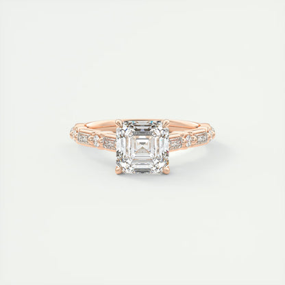 2.50 Ct In Asscher Bardot Scallop Engagement Ring