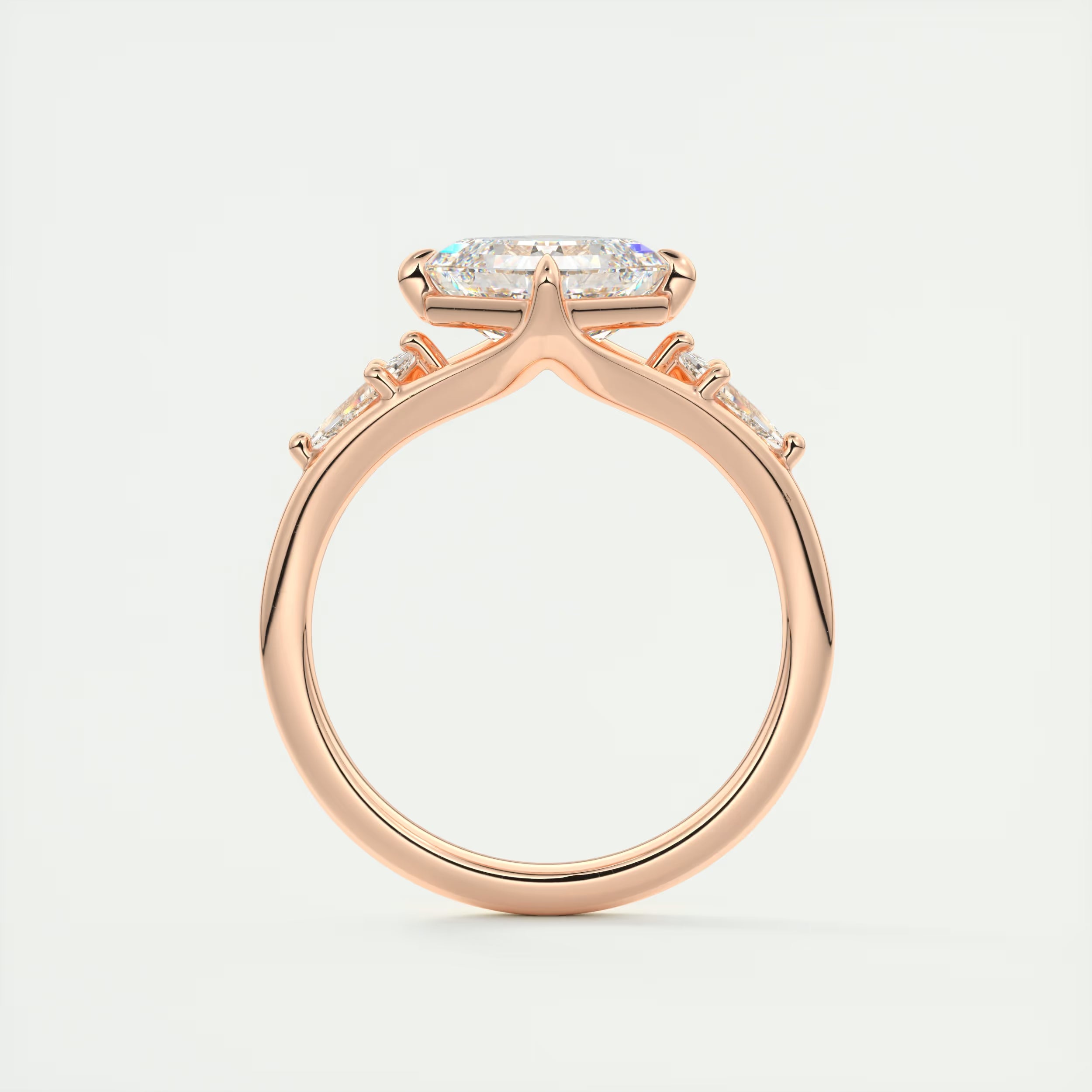 3.00 Ct The Symphony Asscher & Side Stone Kites Split Shank Three Stone Engagement Rings