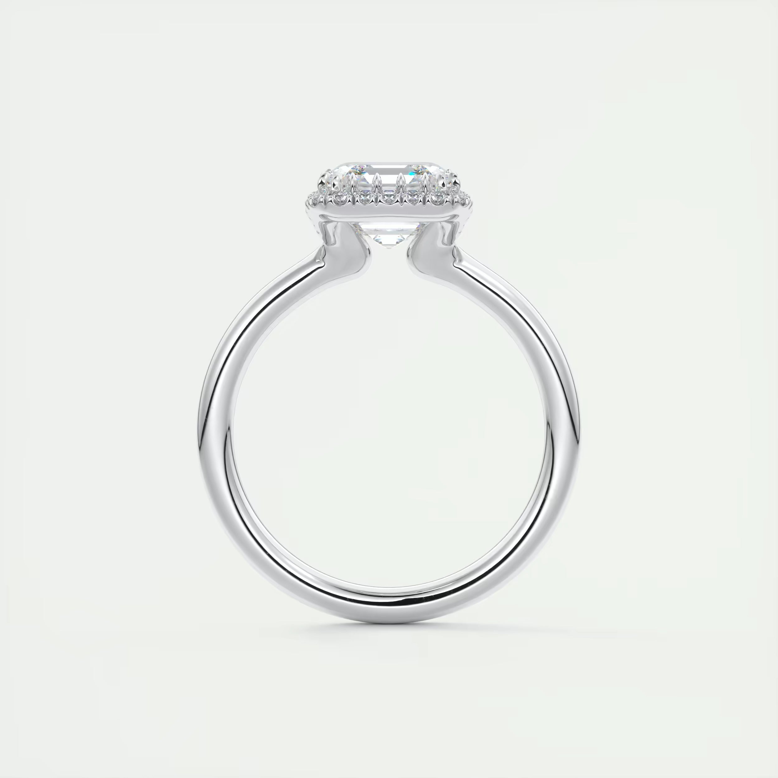 2.15 Ct The Crescent Asscher Flush Stacking Half Halo Solitaire