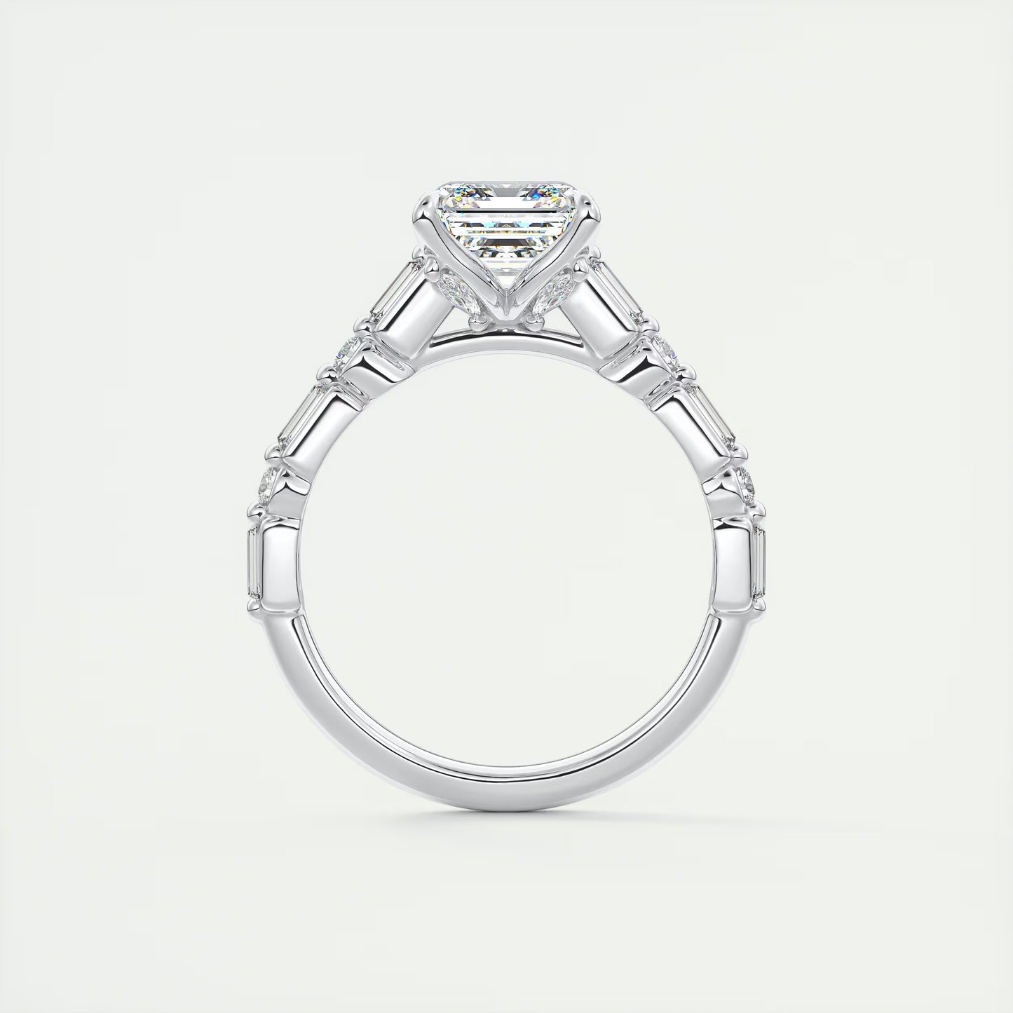 2.50 Ct In Asscher Bardot Scallop Engagement Ring