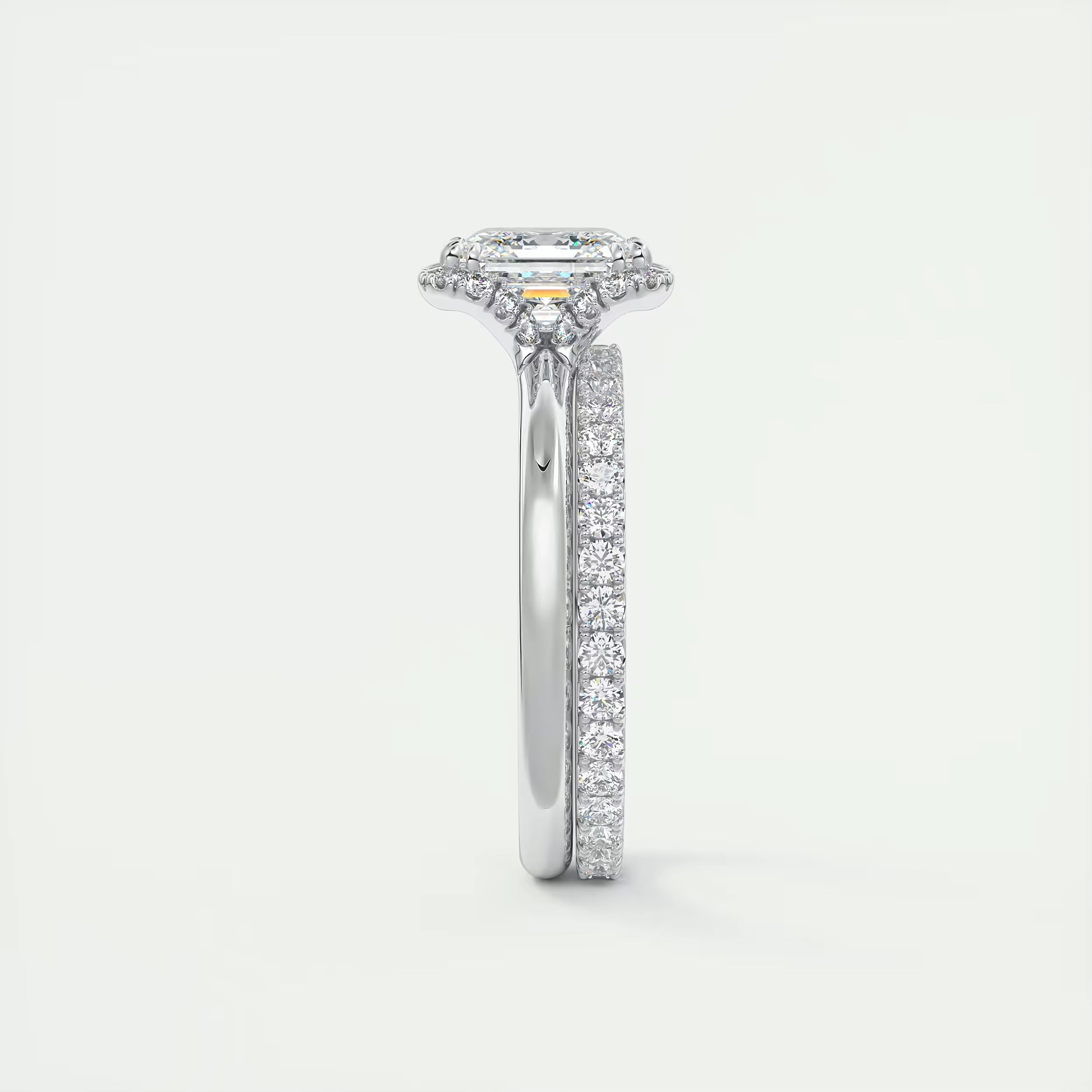 2.15 Ct The Crescent Asscher Flush Stacking Half Halo Solitaire