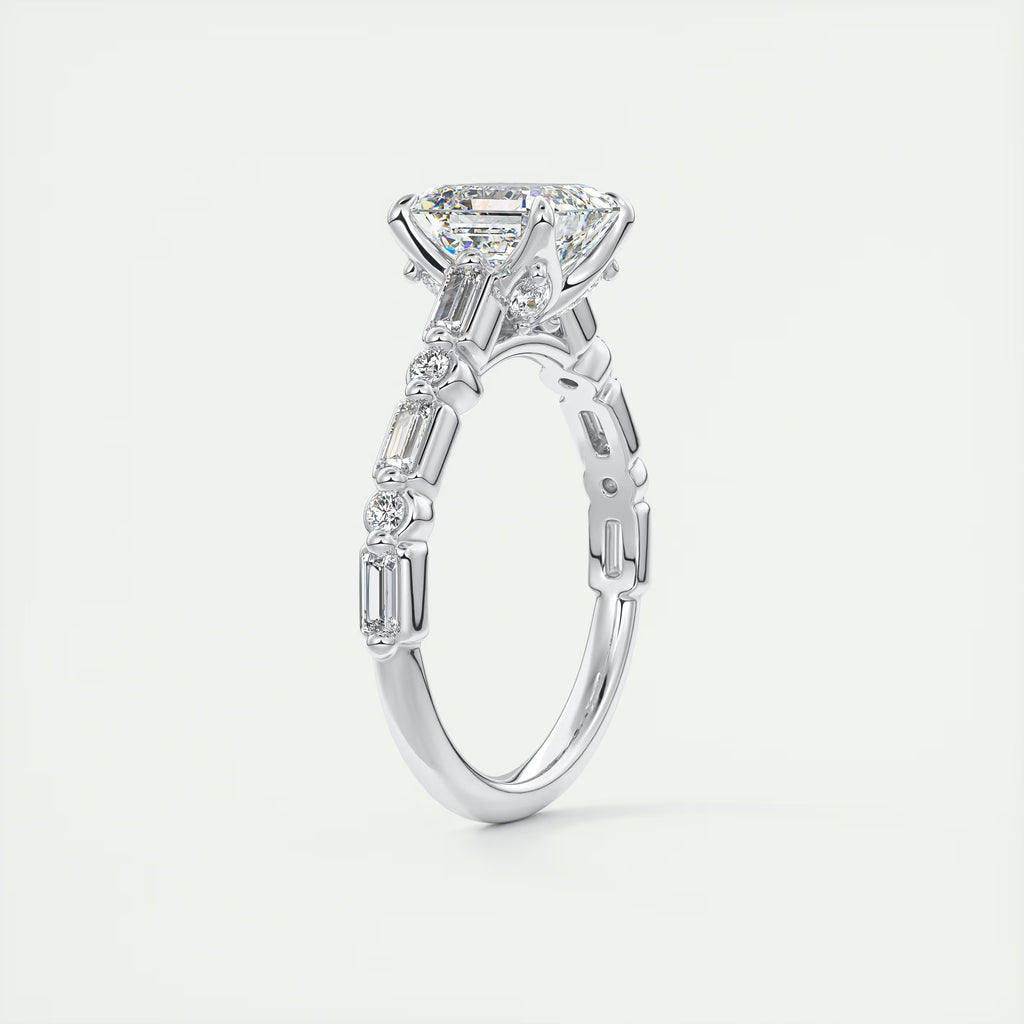 2.50 Ct In Center Stone Asscher Bardot Scallop Engagement Ring