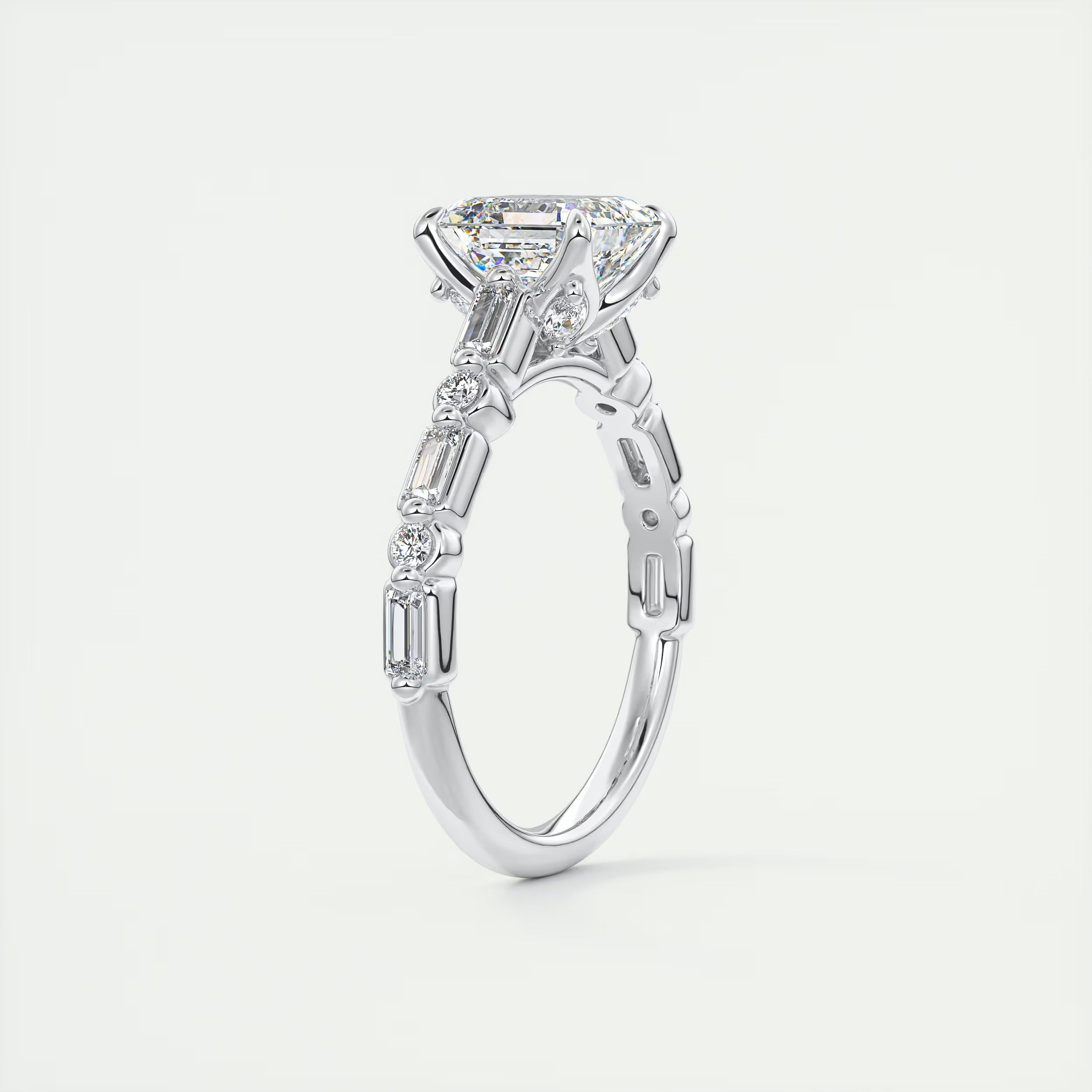 2.50 Ct In Center Stone Asscher Bardot Scallop Engagement Ring