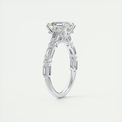 2.50 Ct In Asscher Bardot Scallop Engagement Ring