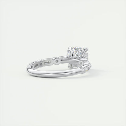 2.50 Ct In Asscher Bardot Scallop Engagement Ring
