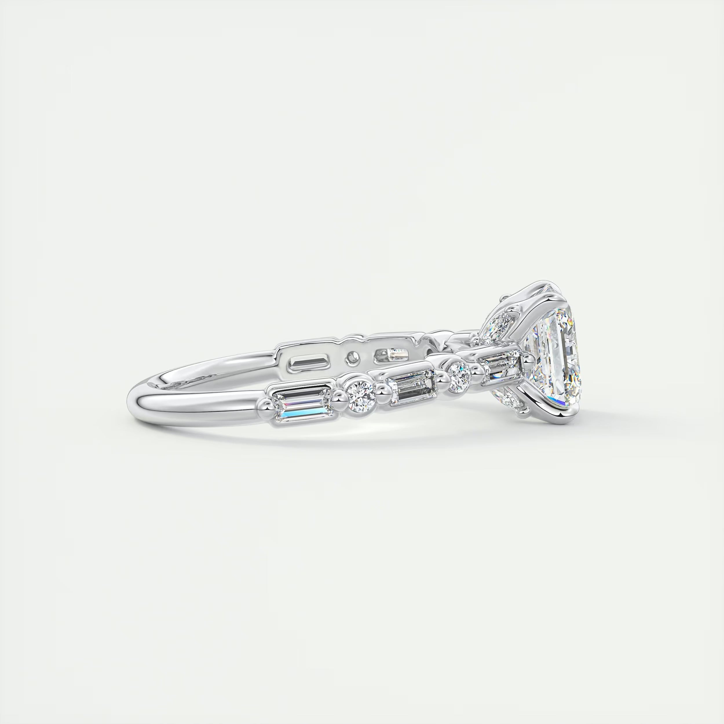 2.50 Ct In Center Stone Asscher Bardot Scallop Engagement Ring