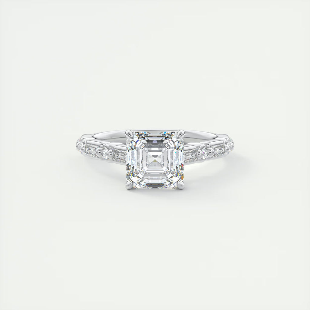 2.50 Ct In Center Stone Asscher Bardot Scallop Engagement Ring