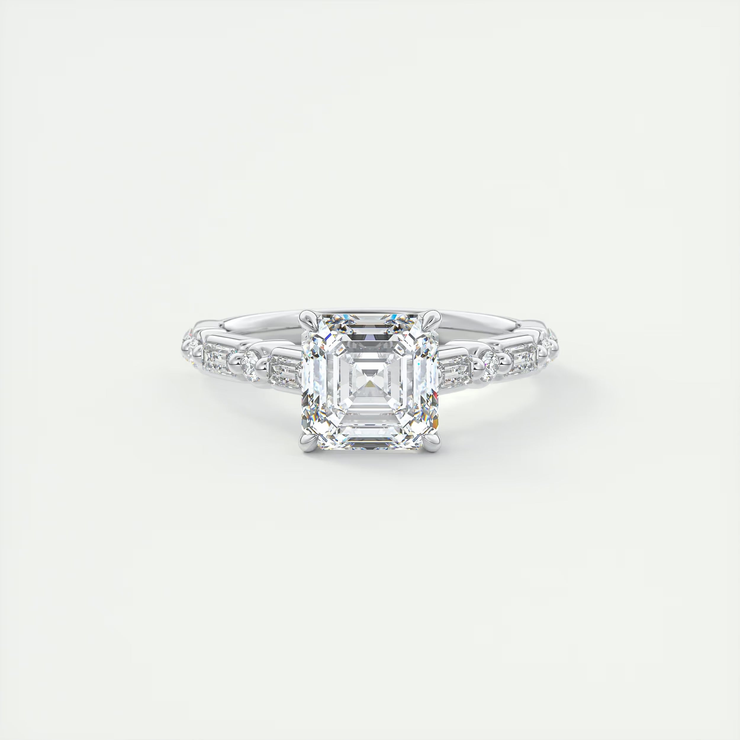 2.50 Ct In Center Stone Asscher Bardot Scallop Engagement Ring