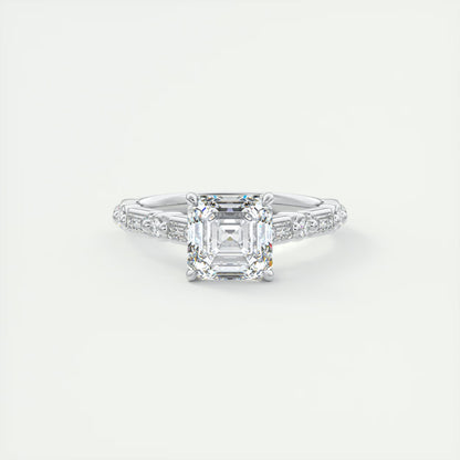 2.50 Ct In Asscher Bardot Scallop Engagement Ring