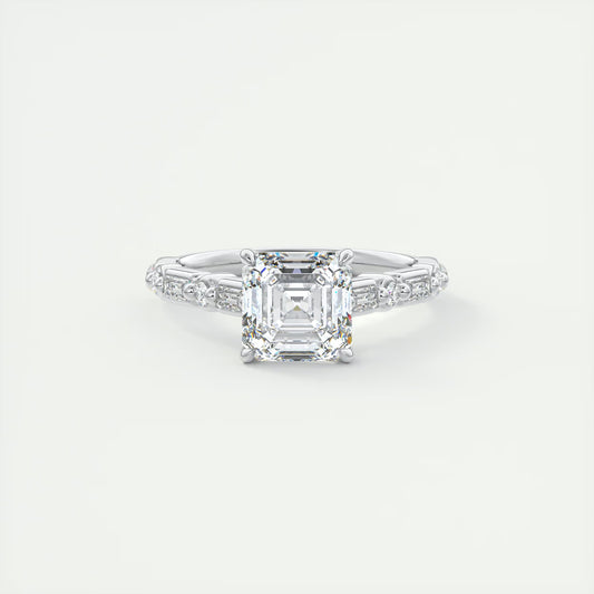 2.50 Ct In Asscher Bardot Scallop Engagement Ring