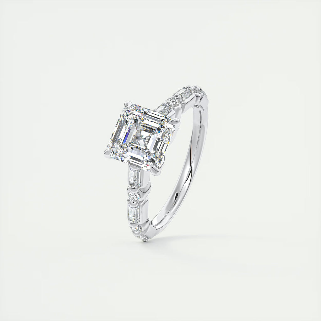 2.50 Ct In Center Stone Asscher Bardot Scallop Engagement Ring