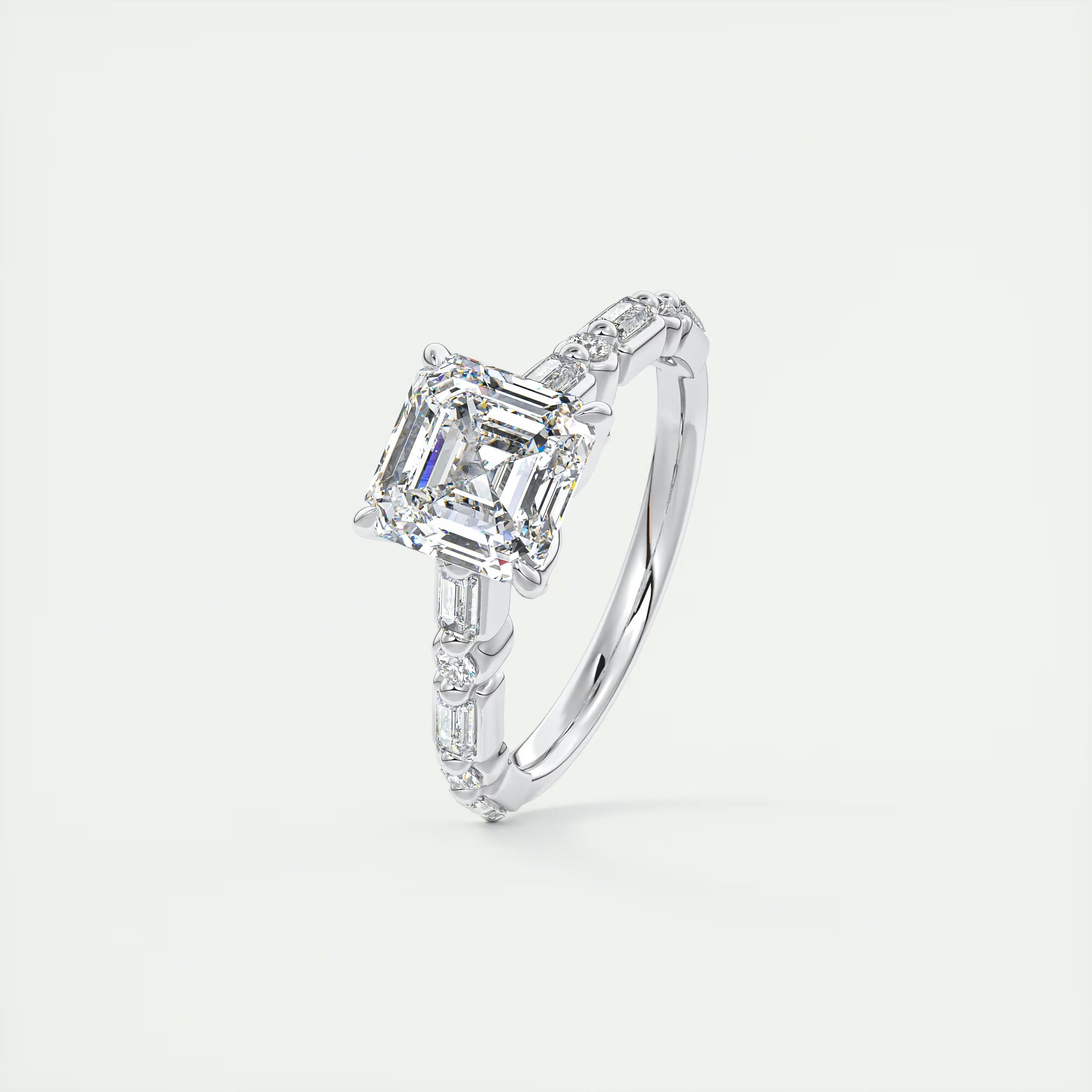 2.50 Ct In Center Stone Asscher Bardot Scallop Engagement Ring
