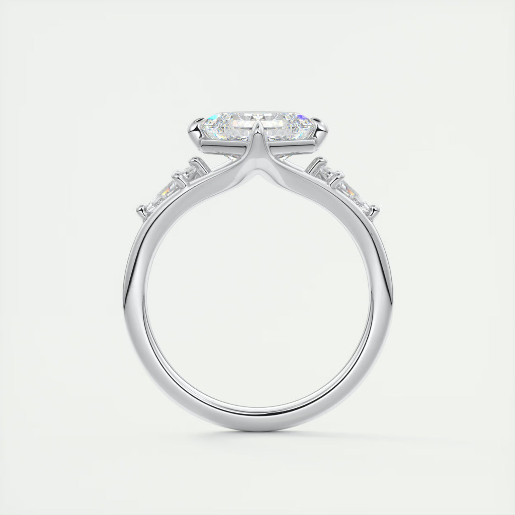 3.00 Ct The Symphony Asscher & Side Stone Kites Split Shank Three Stone Engagement Rings