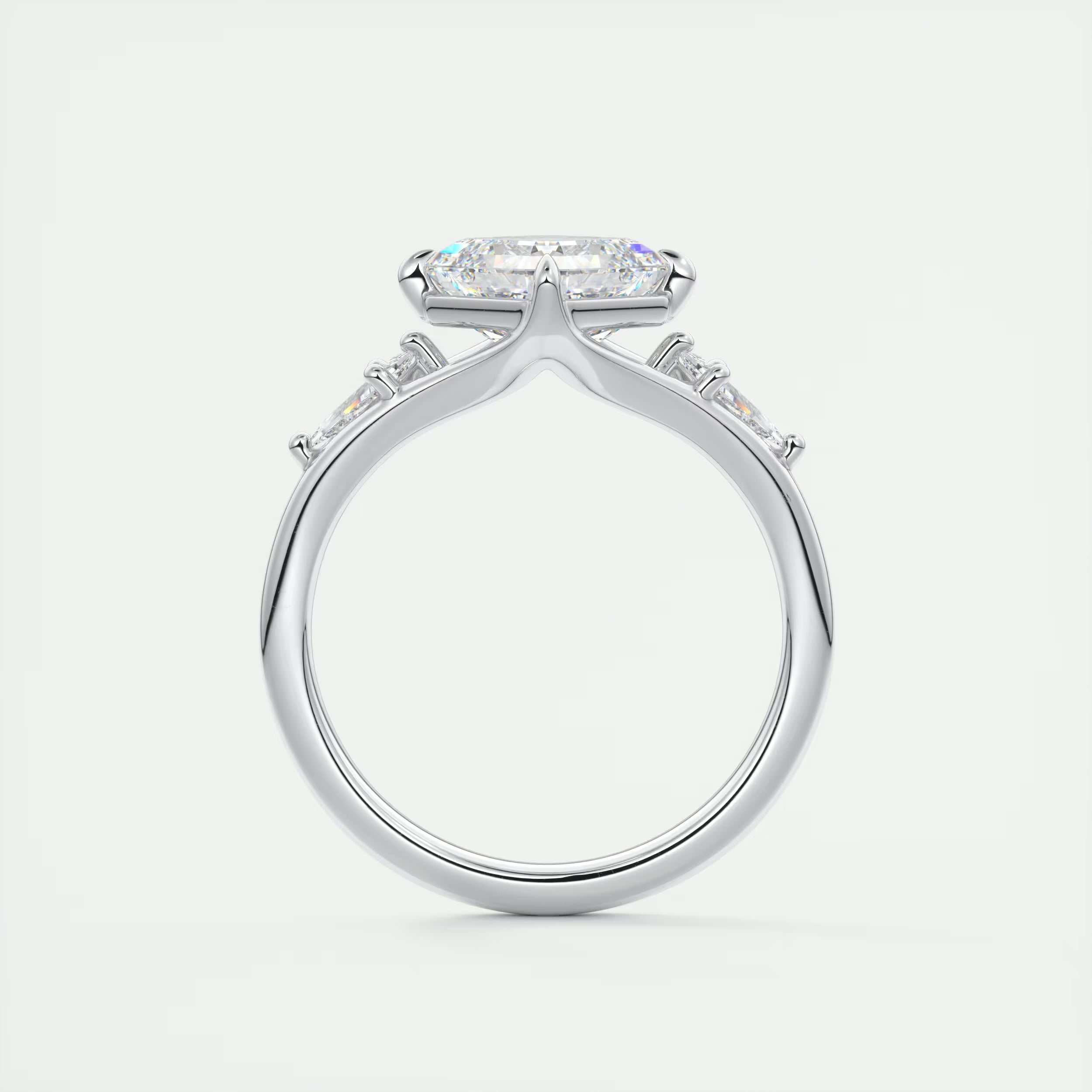 3.00 Ct The Symphony Asscher & Side Stone Kites Split Shank Three Stone Engagement Rings