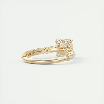 2.50 Ct In Asscher Bardot Scallop Engagement Ring