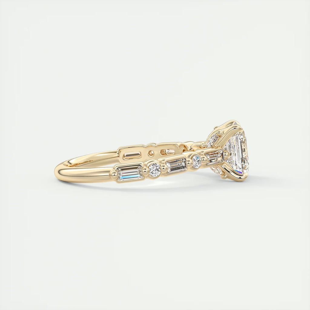 2.50 Ct In Center Stone Asscher Bardot Scallop Engagement Ring