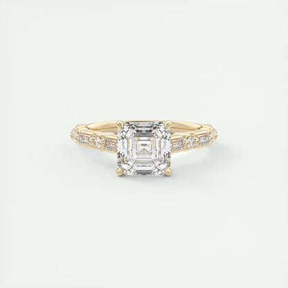 2.50 Ct In Asscher Bardot Scallop Engagement Ring