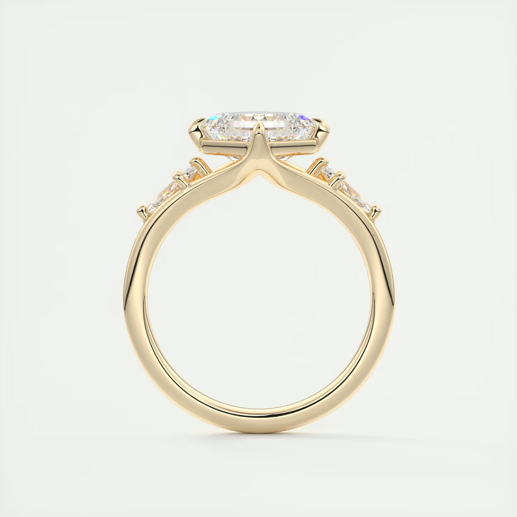 3.00 Ct The Symphony Asscher & Side Stone Kites Split Shank Three Stone Engagement Rings