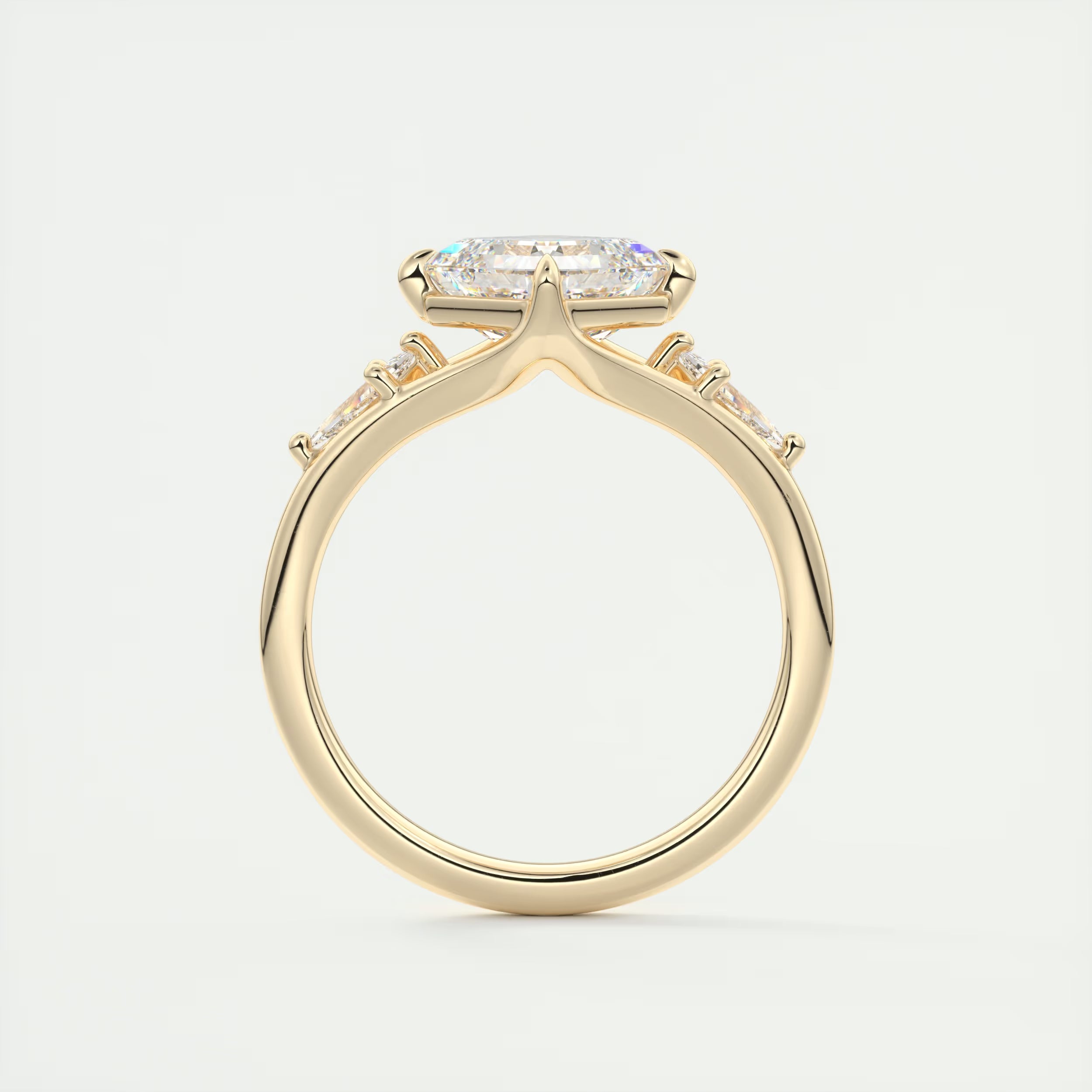 3.00 Ct The Symphony Asscher & Side Stone Kites Split Shank Three Stone Engagement Rings