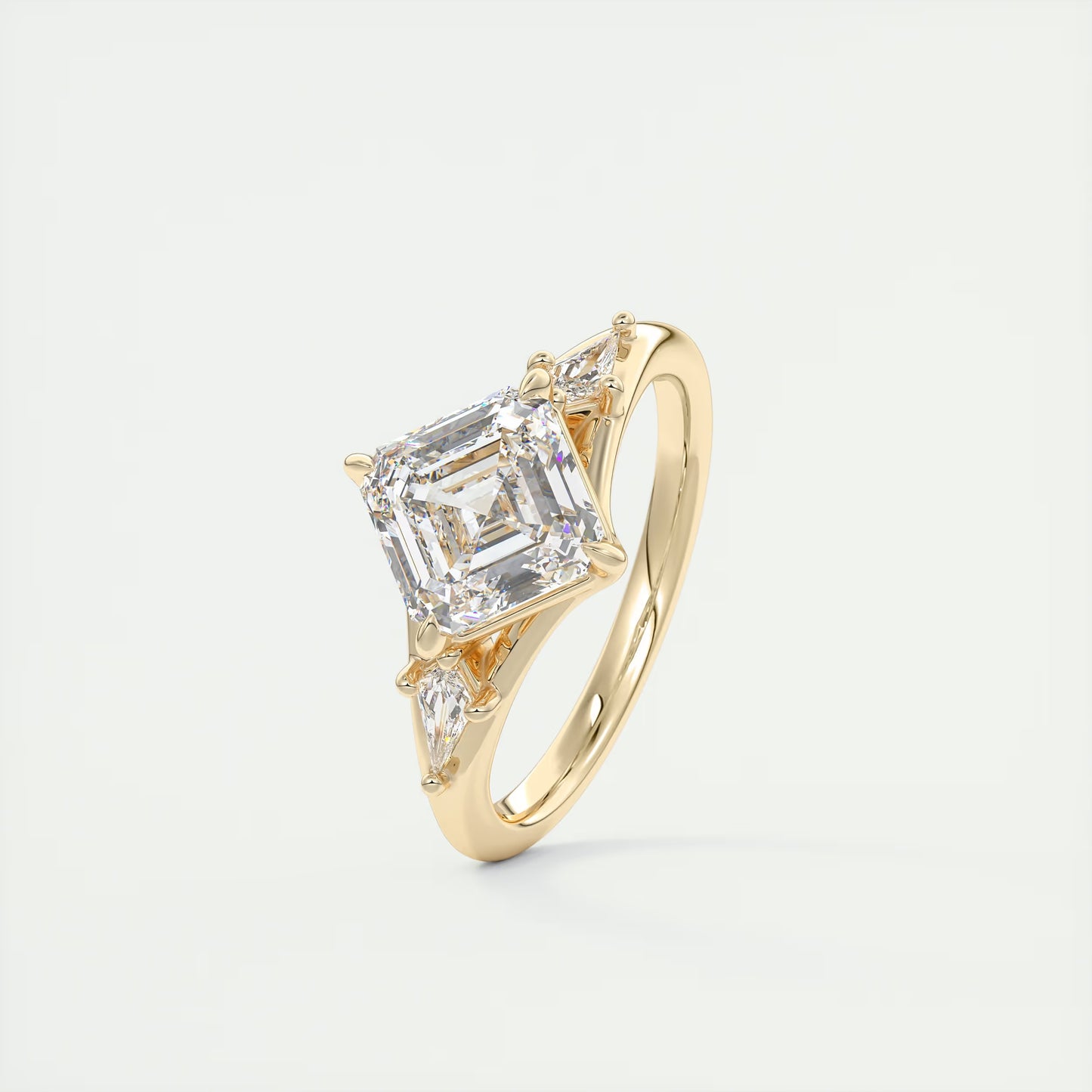 3.00 Ct The Symphony Asscher & Kites Split Shank Three Stone Engagement Rings