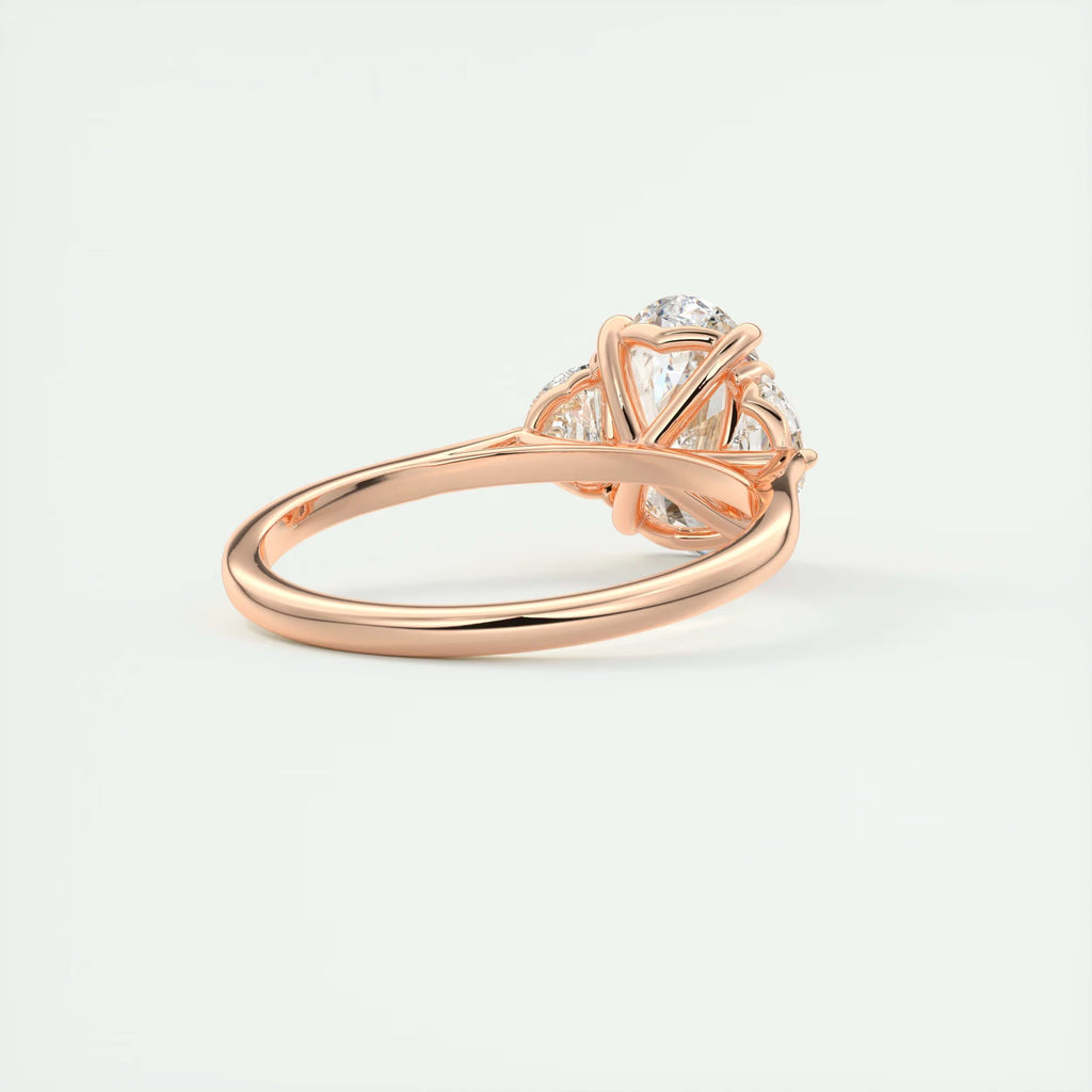 3.00 Ct The Center Stone Oval - Side Stone Half Moon Three Stone Engagement Rings