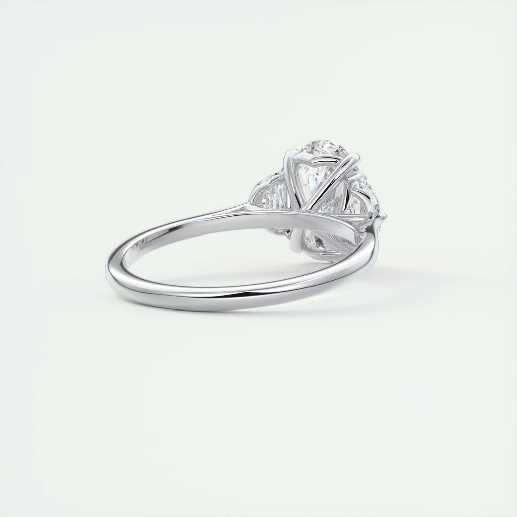 3.00 Ct The Center Stone Oval - Side Stone Half Moon Three Stone Engagement Rings