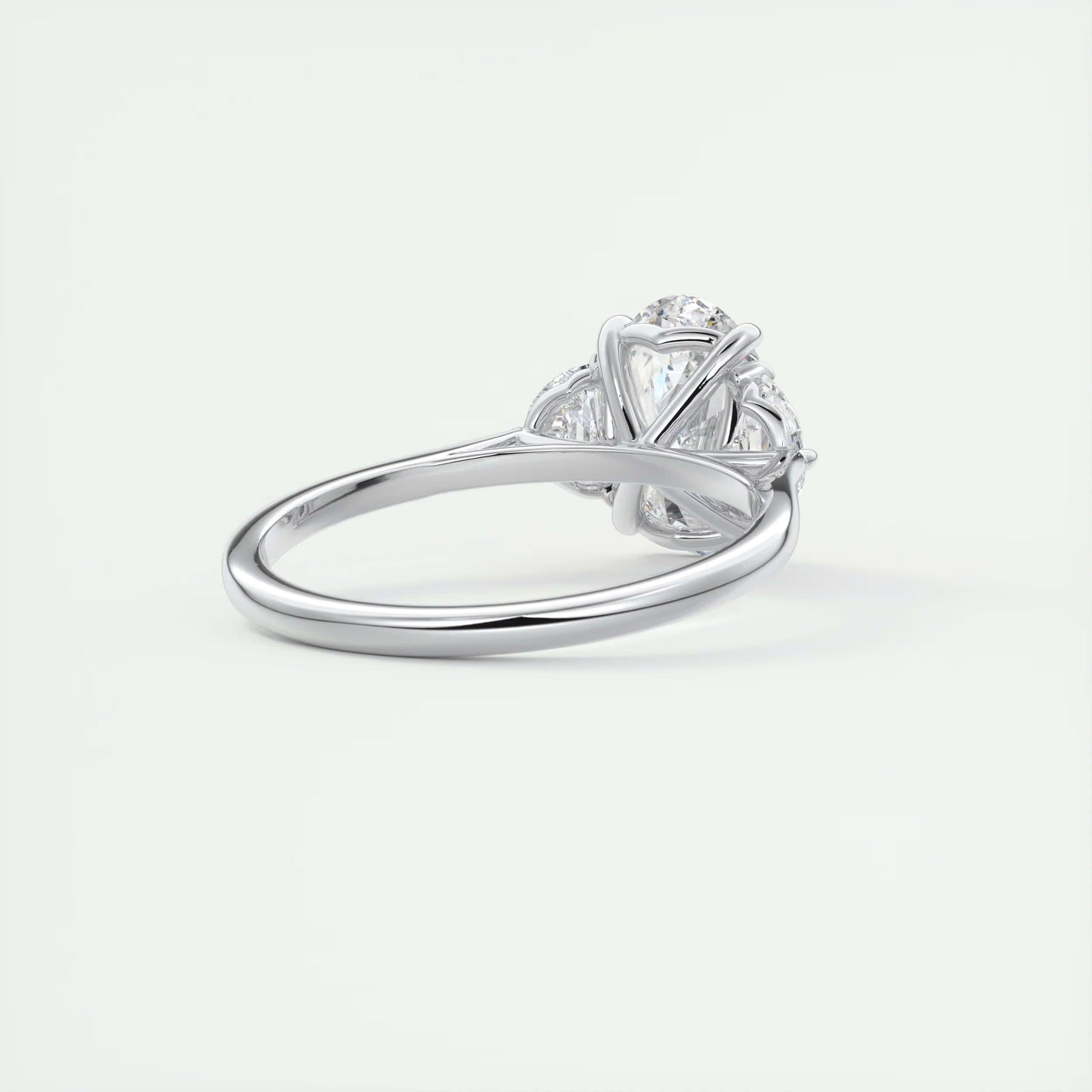 3.00 Ct The Nouveau Oval - Oval Half Moon Three Stone Engagement Rings