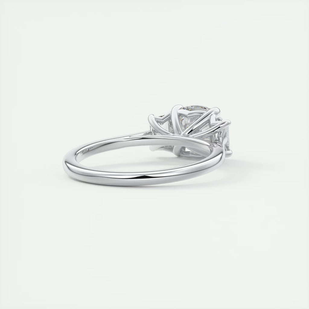 3.00 Ct Center Stone Cushion & Side Stone Trapezoid Three Stone Engagement Rings