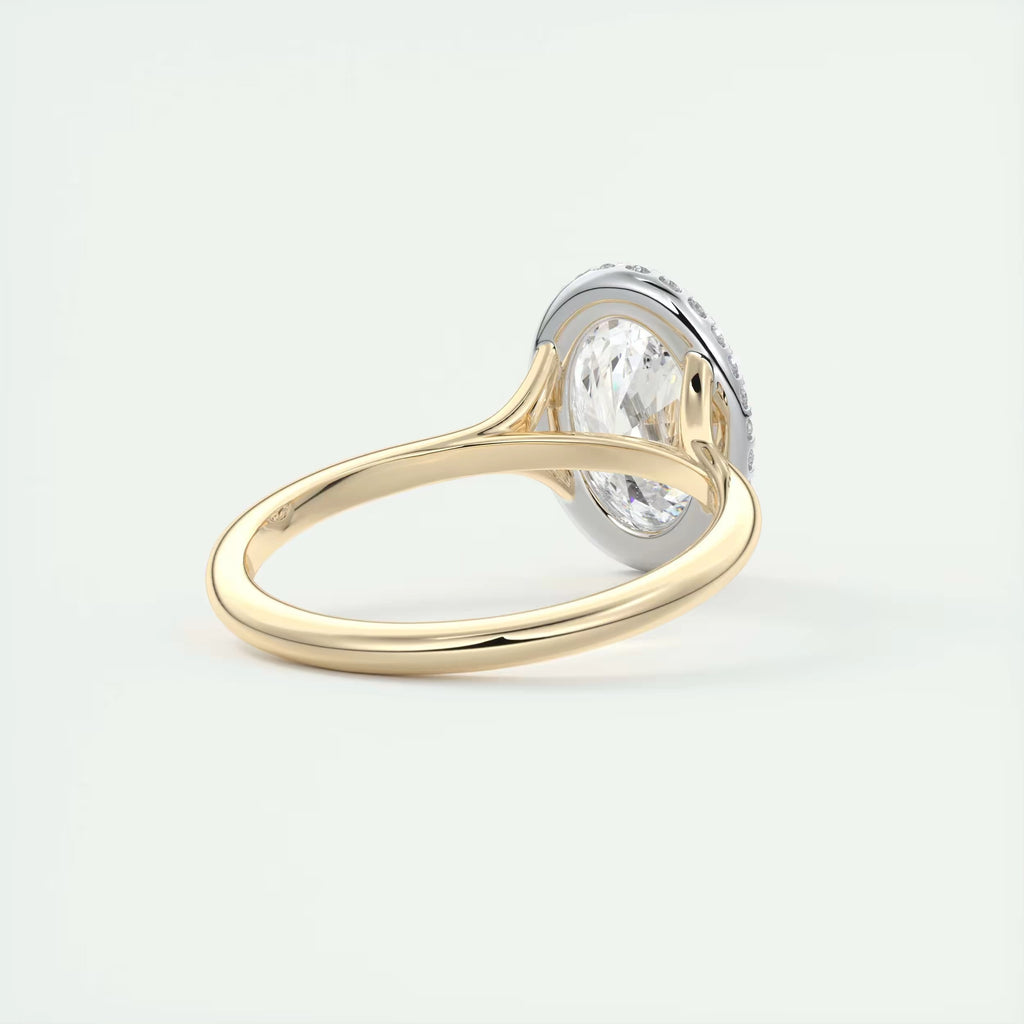 2.10 Ct The Breezy Halo Oval Center with French Set Halo Ring