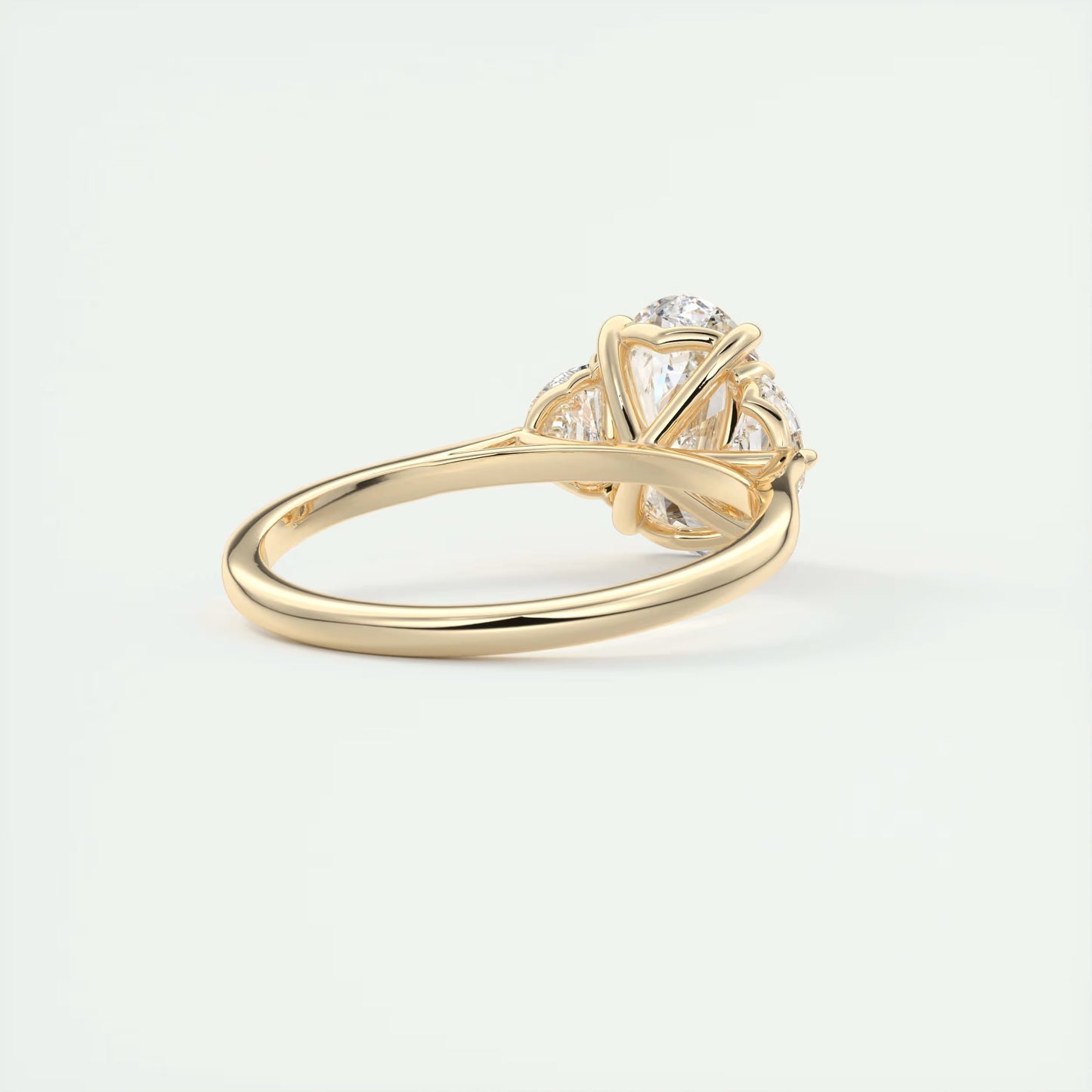 3.00 Ct The Nouveau Oval - Oval Half Moon Three Stone Engagement Rings