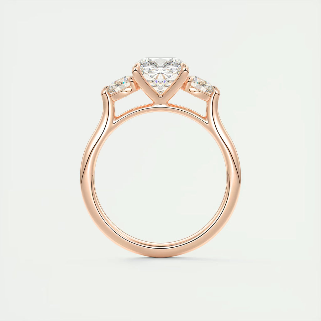 2.50 Ct The Cathedral Three Center Stone Cushion & Side Stone Round Engagement Ring