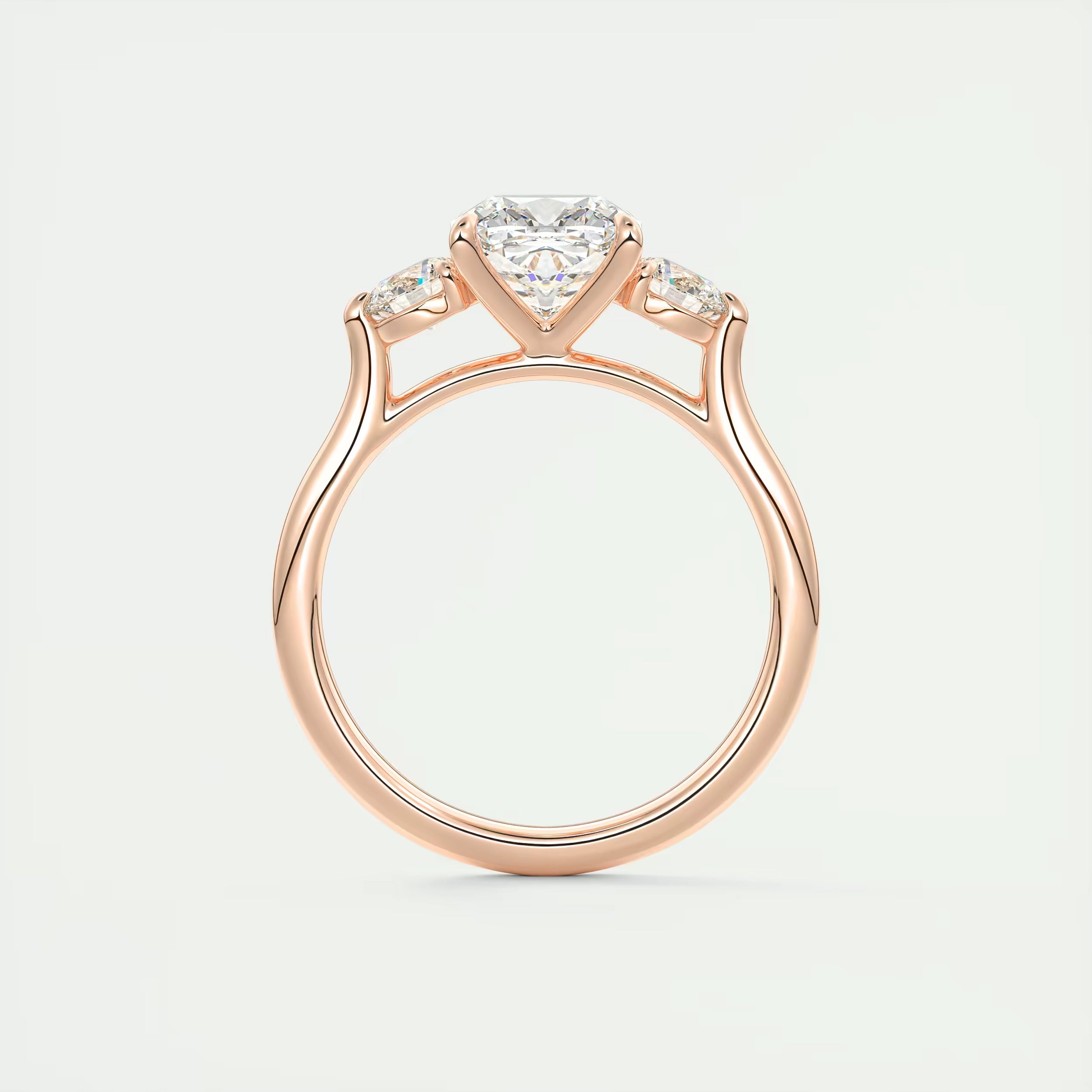 2.50 Ct The Cathedral Three Center Stone Cushion & Side Stone Round Engagement Ring