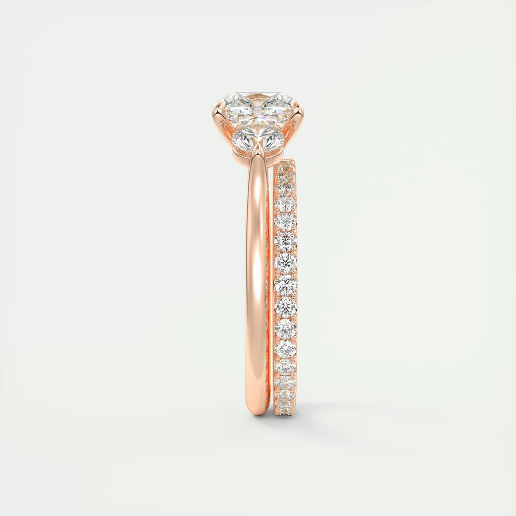 2.50 Ct The Cathedral Three Center Stone Cushion & Side Stone Round Engagement Ring