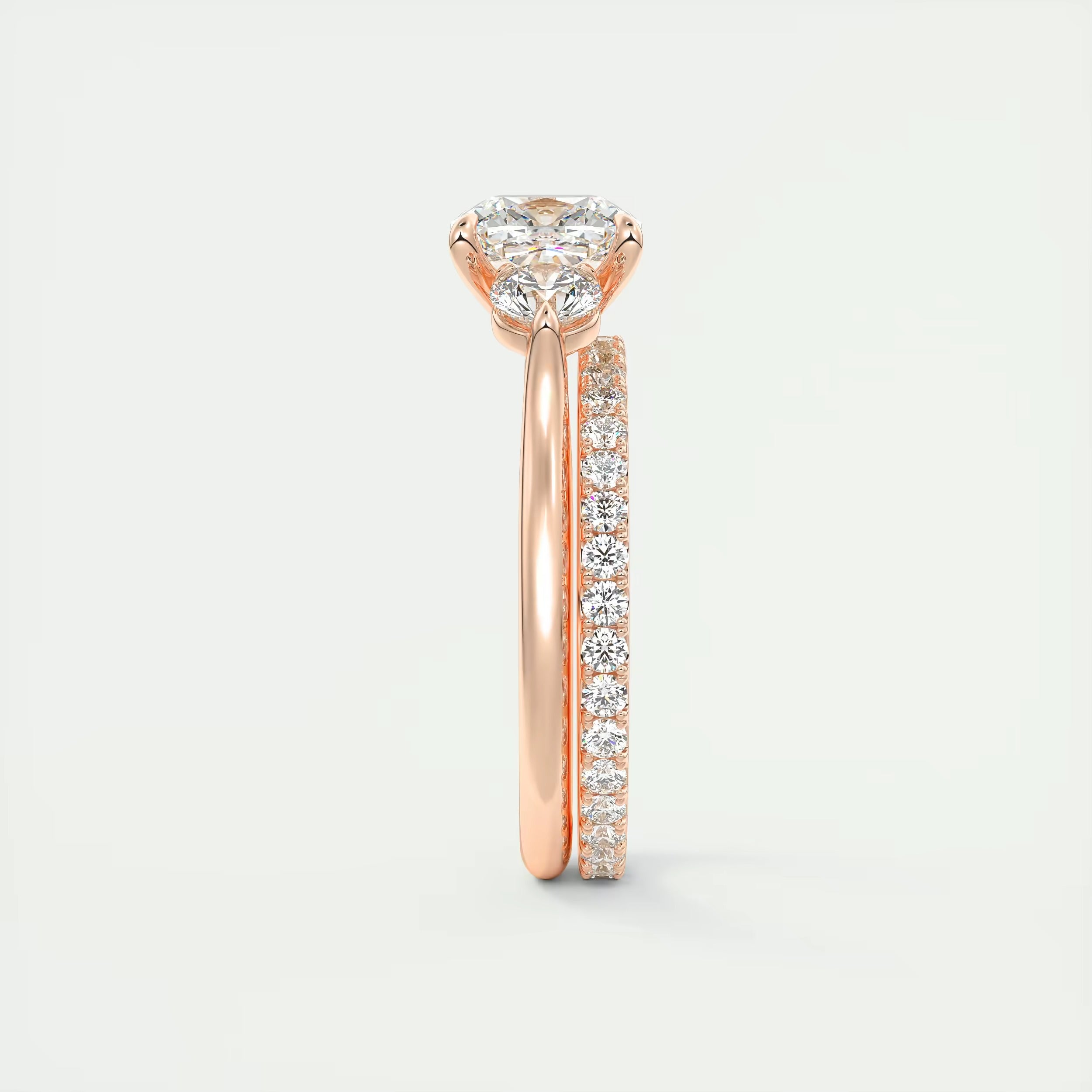 2.50 Ct The Cathedral Three Center Stone Cushion & Side Stone Round Engagement Ring