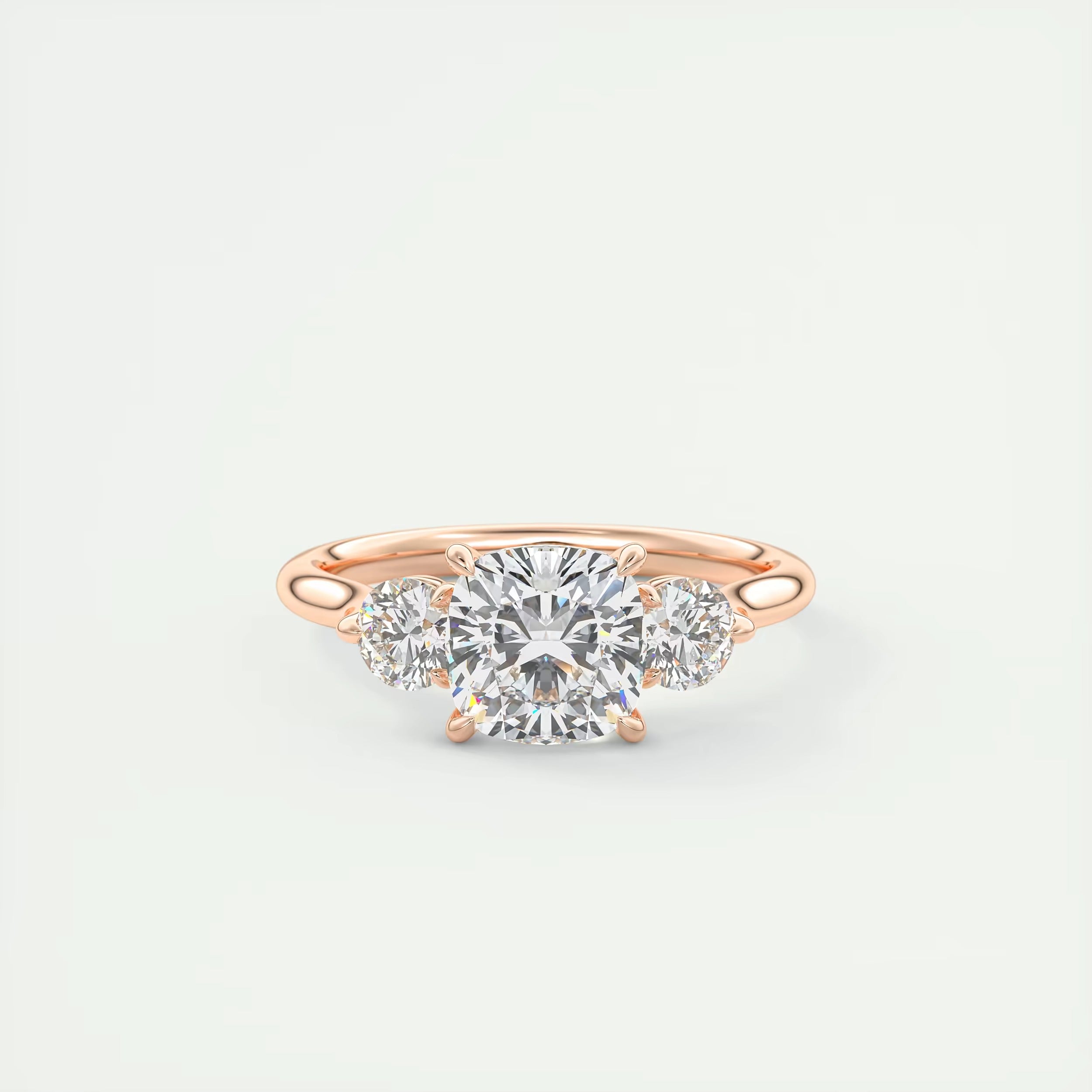 2.50 Ct The Cathedral Three Center Stone Cushion & Side Stone Round Engagement Ring