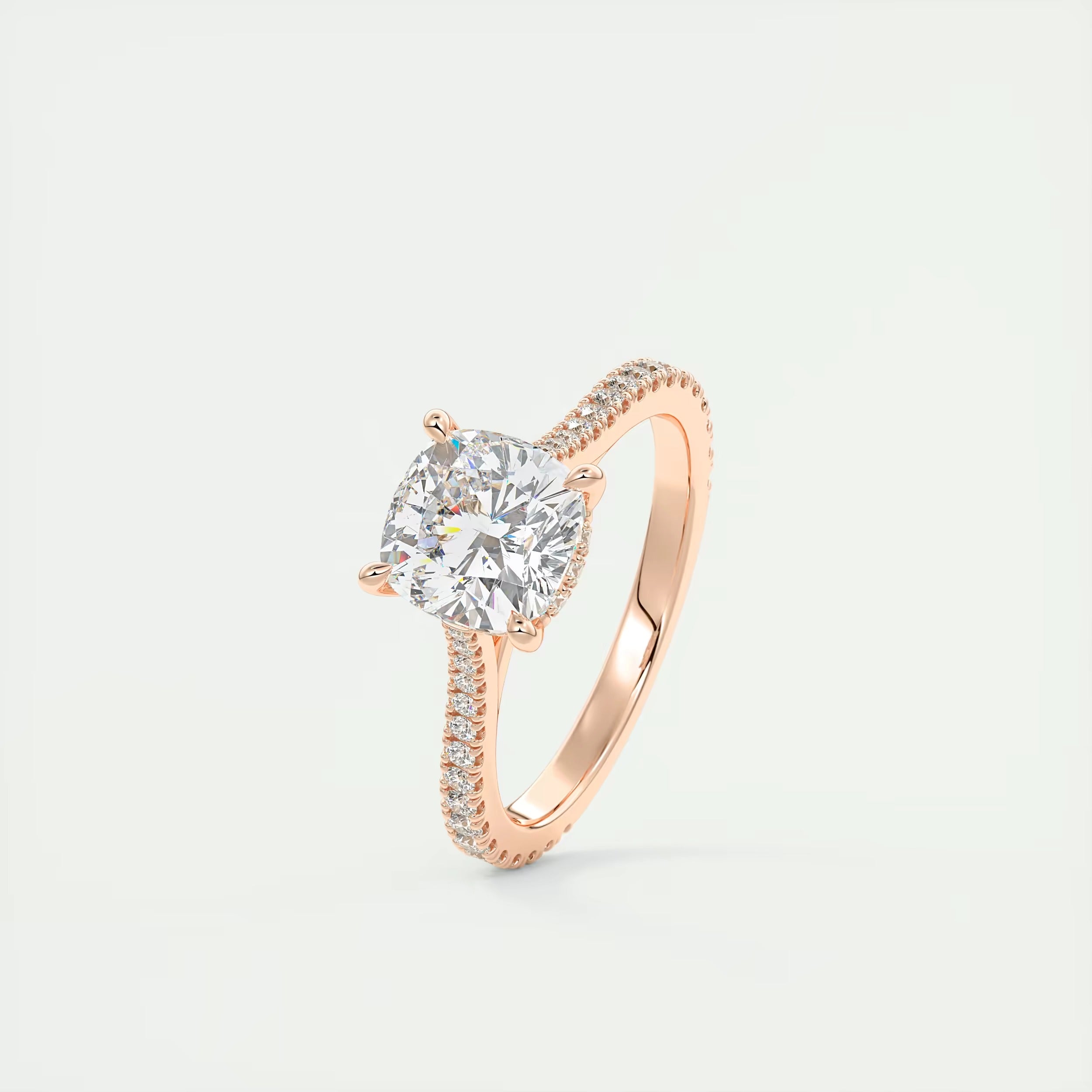 2.50 Ct The Cathedral Deluxe Center Stone Cushion Hidden Halo Engagement Ring